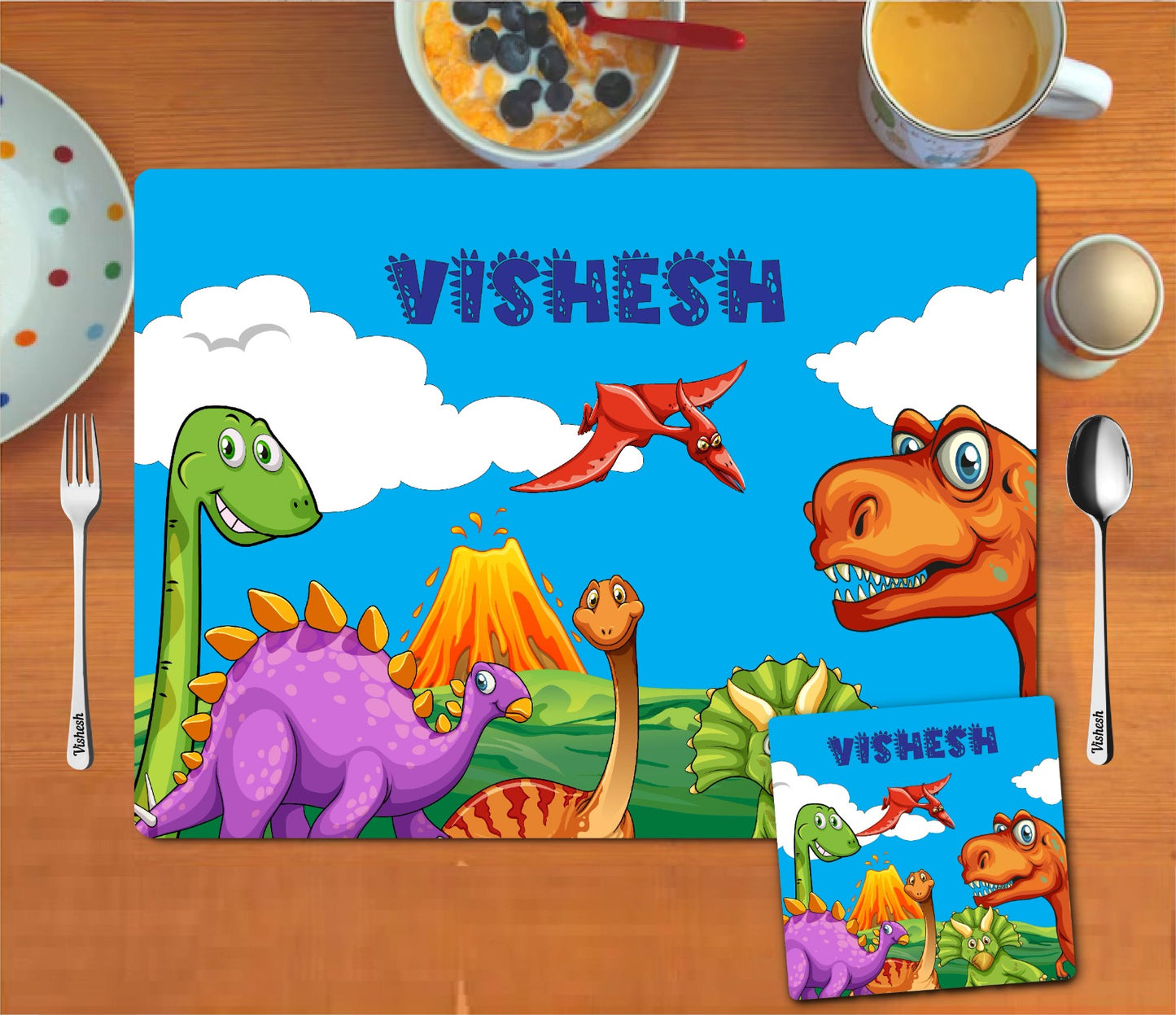 Mat Coaster Set - Volcano Dino