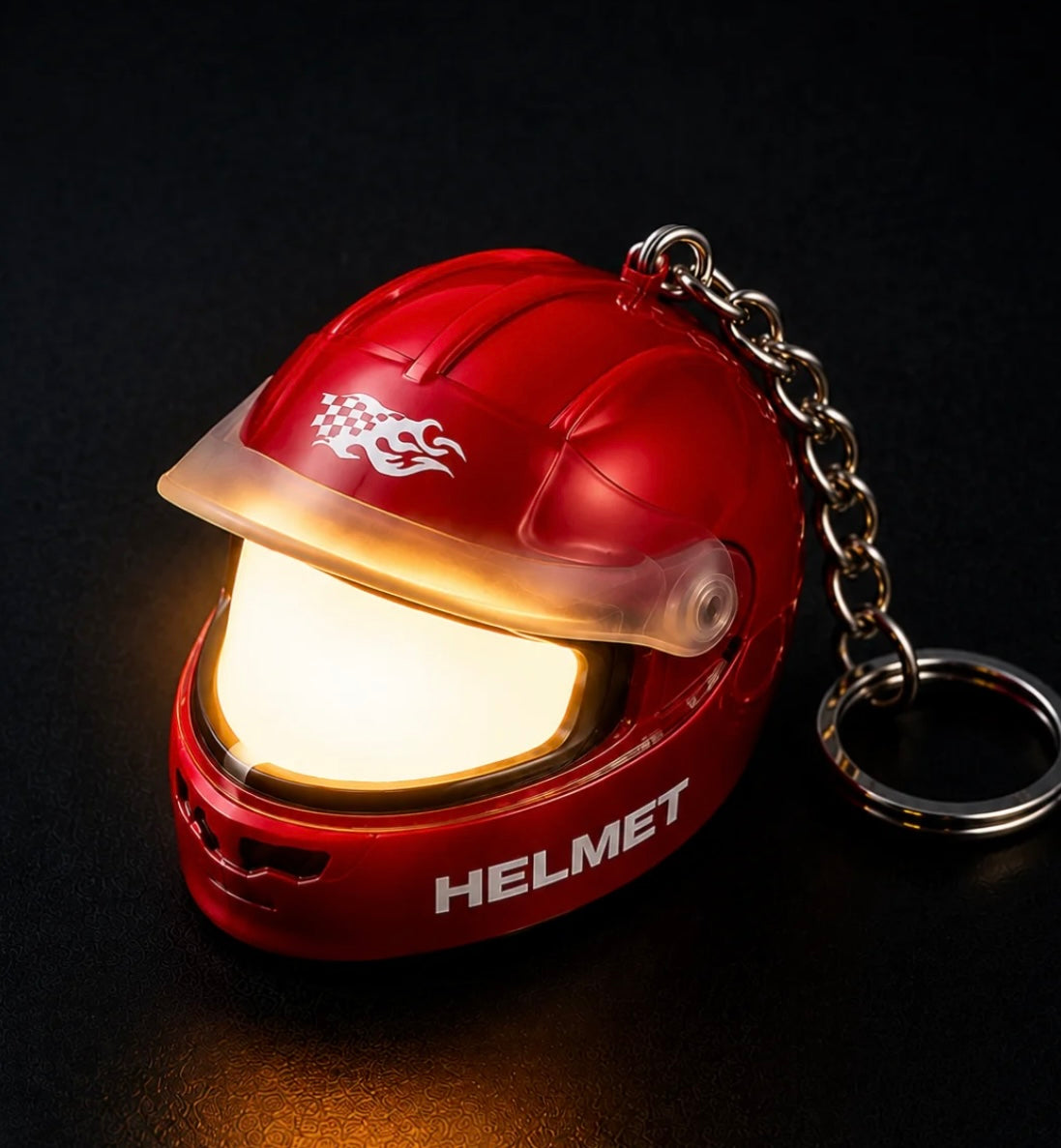 Helmet keychain with flashlight